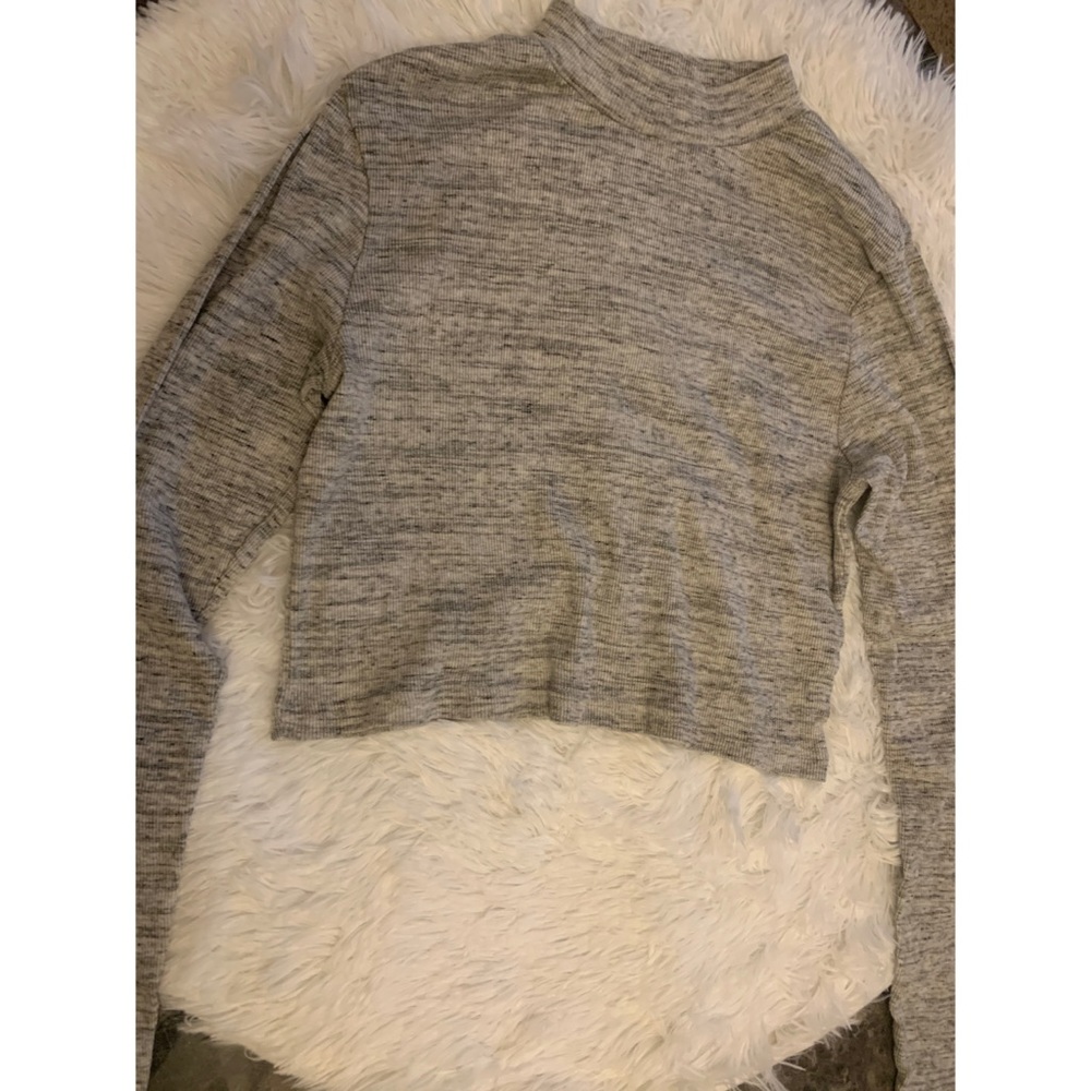 Gray and black turtleneck crop tees